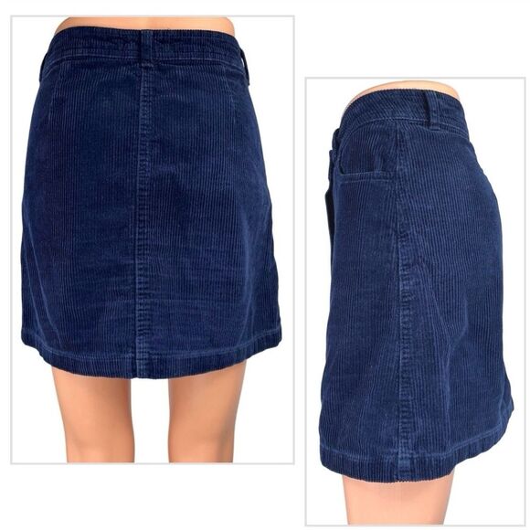 Miss Selfridge Corduroy Button-Front A-Line Skirt in Navy - Picture 3 of 10